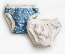 Lade das Bild in den Galerie-Viewer, Imse Vimse_Trainerhöschen_Junior_Biobaumwolle_stoffwindel_windelfrei_blau mit Punkten_Hase